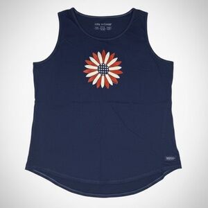 Life is Good Navy Blue American Flag Flower Tank Top Size XXL EUC Women’s July 4